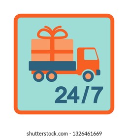 Delivery Truck Transporting flat icon in square frame