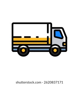 Delivery truck transports cargo on route simple