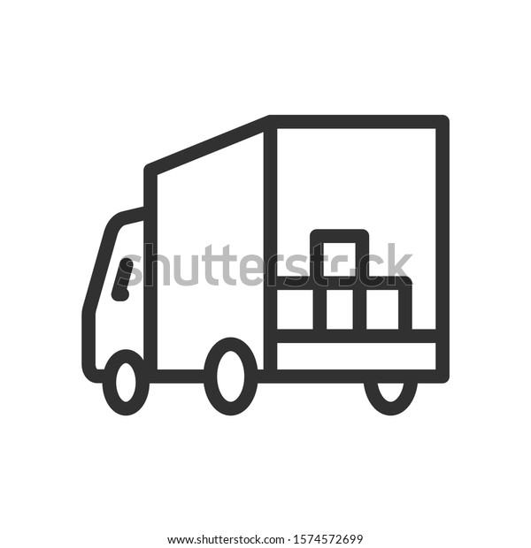 Delivery truck, unloading machine, linear icon.\
Editable stroke