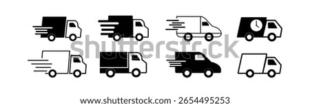 Delivery Truck, van icon set. Express Shipping Truck Icons. Fast shipping truck icon. Logistic trucking sign. Vector.