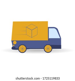 Delivery truck van isolated on white background. Online service concept. Supply of things and mail to home and office. Simple vector illustration in flat style. City logistics theme for web, mobile