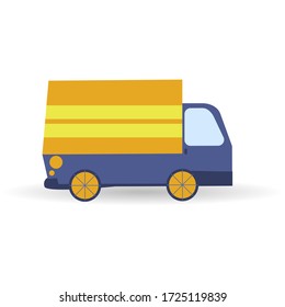 Delivery truck van isolated on white background. Online service concept. Supply of things and mail to home and office. Simple vector illustration in flat style. City logistics theme for web, mobile