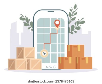 Delivery truck van online order courier box logistics track concept. Vector flat graphic design illustration
