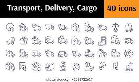 Delivery Truck, Van, Vehicle, Car Outline Simple Linear Image Collection. Editable Stroke. Perfect for Web Sites, Books, Cards, Apps