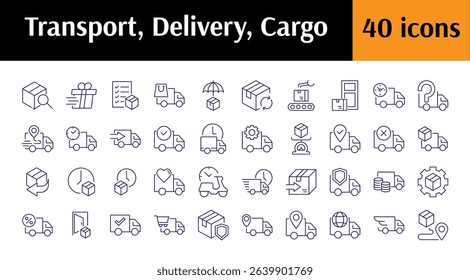 Delivery Truck, Van, Vehicle, Car Thin Icons Collection. Editable Stroke. Perfect for Web Sites, Books, Cards, Apps