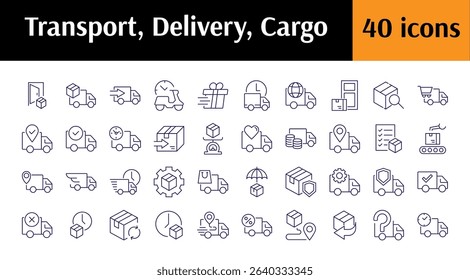 Delivery Truck, Van, Vehicle, Car Bundle of Thin Icons. Editable Stroke. Perfect for Web Sites, Books, Cards, Apps