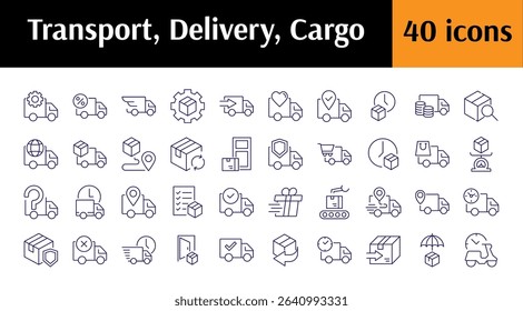 Delivery Truck, Van, Vehicle, Car Related Icon Set. Editable Stroke. Perfect for Web Sites, Books, Cards, Apps