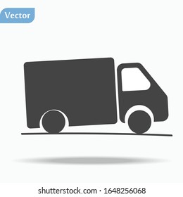 Icono vectorial de coche de entrega. Cargo van, símbolo logístico. Signo vectorial plano aislado en fondo blanco. Simple ilustración vectorial para diseño gráfico y web. Pasos10