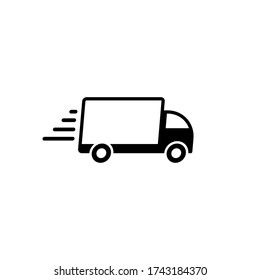 Delivery truck vector icon. Fast moving transport service car symbol. Speed shipping sign. Logistic logo. Isolated on white background.