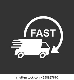 Delivery truck vector illustration. Fast delivery service shipping icon. Simple flat pictogram for business, marketing or mobile app internet concept on black background.