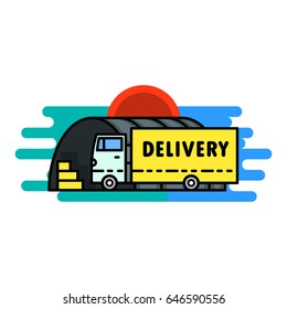 Delivery truck vector illustration. Fast delivery service concept. Postal service creative icon design.