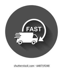 Delivery truck vector illustration. Fast delivery service shipping icon. Simple flat pictogram for business, marketing or mobile app internet concept with long shadow.