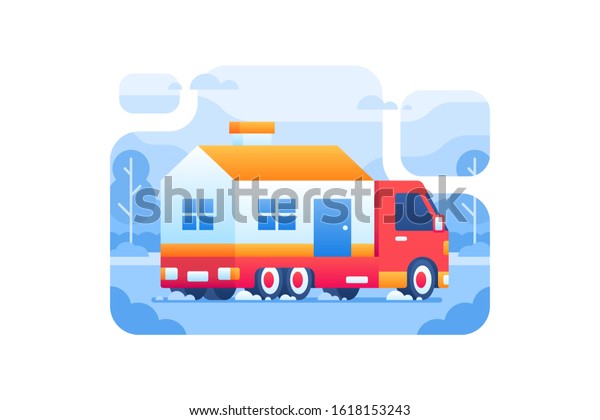 Delivery truck vector. A truck moving a house\
to new location.