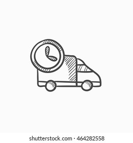 Delivery truck vector sketch icon isolated on background. Hand drawn Delivery truck icon. Delivery truck sketch icon for infographic, website or app.