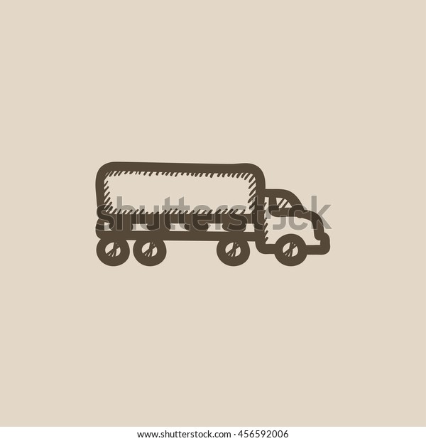Delivery truck vector sketch icon\
isolated on background. Hand drawn Delivery truck icon. Delivery\
truck sketch icon for infographic, website or\
app.