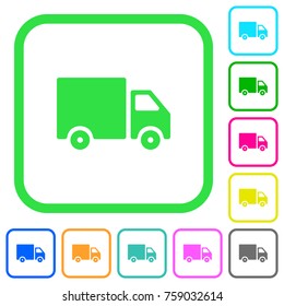 Delivery truck vivid colored flat icons in curved borders on white background