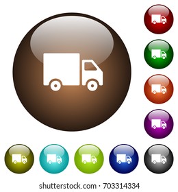 Delivery truck white icons on round color glass buttons