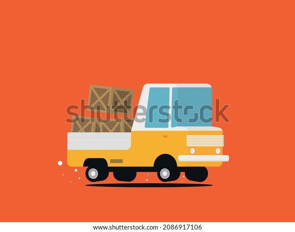 Delivery truck with wooden boxes and truck with tent.
Flat vector set