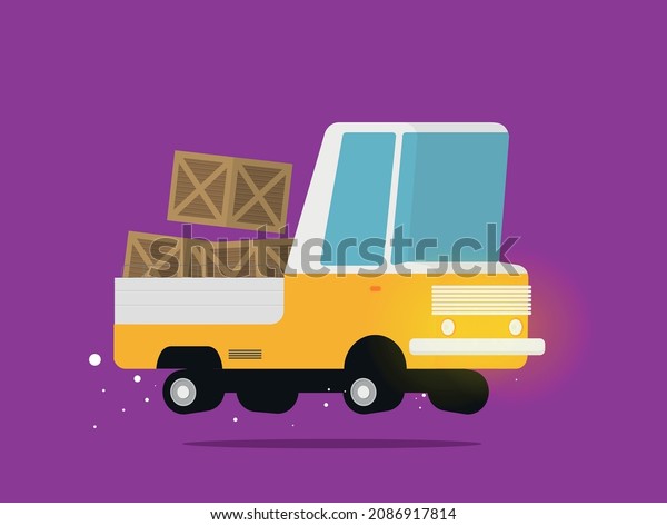 Delivery truck with wooden boxes and truck with tent.
Flat vector set