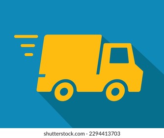 delivery truck, yellow color, blue background, vector illustration