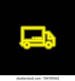 Delivery truck yellow glowing neon ui ux icon. Glowing sign logo vector