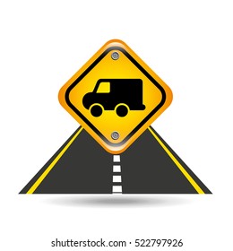 delivery truck yellow road street sign vector illustration eps 10