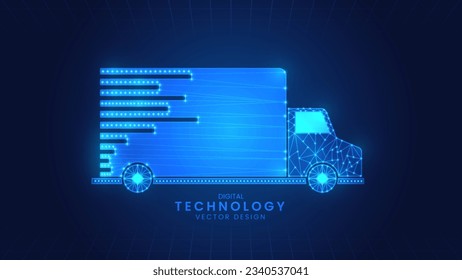 Delivery trucks, Fast delivery. Logistics or international shipping concept. Digital polygon style