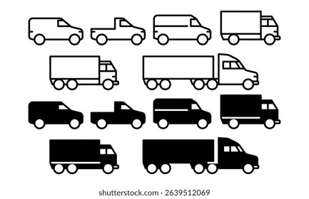 Delivery trucks icon set. Vector illustration.