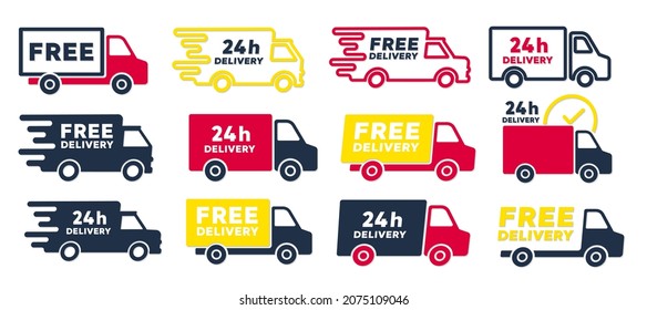 Delivery trucks icons set. Vector illustration.