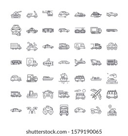 Delivery trucks linear icons, signs, symbols vector line illustration set