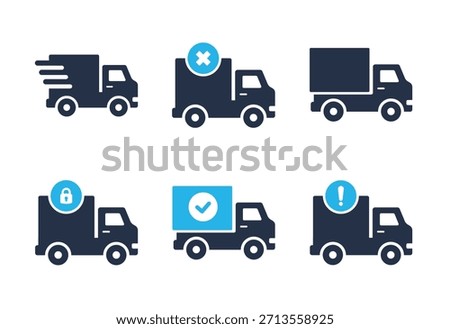 Delivery Trucks and Status icon set. Solid glyph series icons