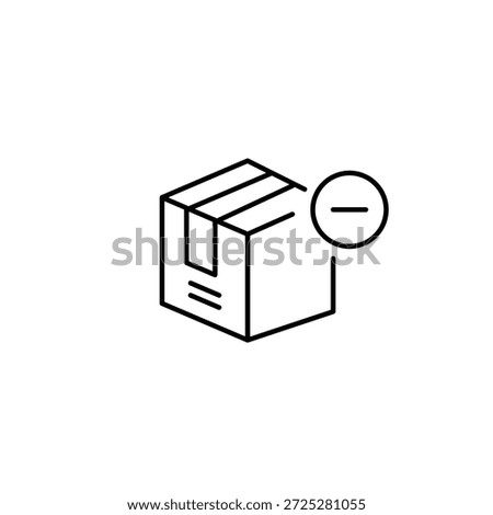 Delivery unavailable. Parcel box and minus. Shipment cancelled, return and negative feedback. Pixel perfect, editable stroke vector icon