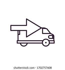 Lieferwagen mit Pfeilsymbol auf weißem Hintergrund, Linienstil, Vektorillustration