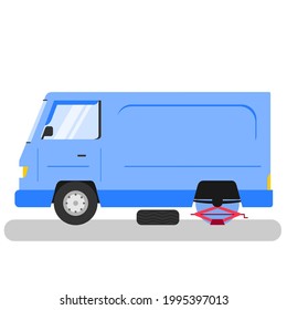camioneta de reparto secuestrada. para cambiar un neumático