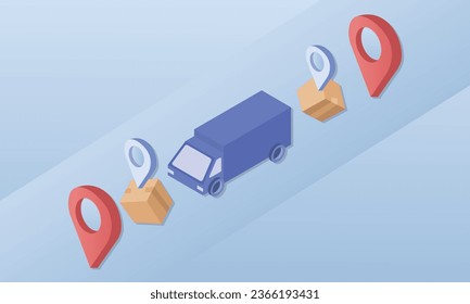 Delivery van.on blue background.3D design.isometric vector design Illustration.