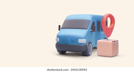 Delivery van with box cargo in 3d realistic style. Vector illustration