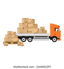 Delivery van with boxes. Express delivery services commercial truck. Flat vector illustration 