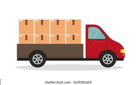Delivery van with boxes. Fast delivery or moving concept. Vector illustration.