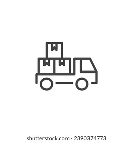 Delivery van with boxes line icon. linear style sign for mobile concept and web design. Cargo freight transportation outline vector icon. Symbol, logo illustration. Vector graphics