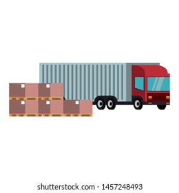 Delivery van with boxes and merchandise isolated vector illustration