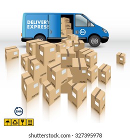 Delivery Van with a Boxes on white background. Vector illustration