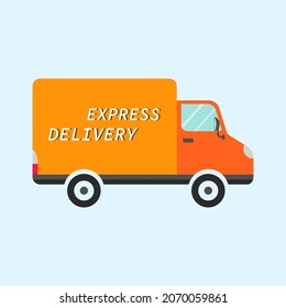 Delivery van car flat vector illustration. Fast online delivery service. Transport logo.
