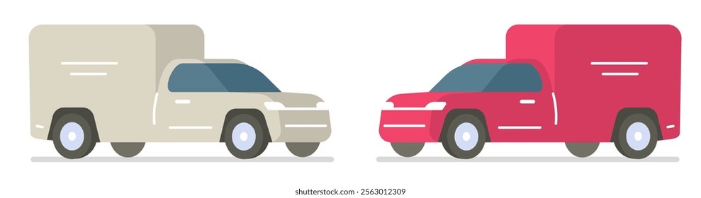 Delivery van car small shipping automobile icon vector graphic illustration set, flat 3d cartoon auto vehicle red white color isolated cut out, freight cargo minivan postal mail service image modern