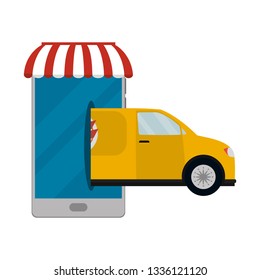 delivery van and cellphone