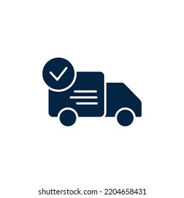 Camión de entrega con icono de línea de marca de verificación. Ilustración de elemento simple. Camión de entrega con diseño de símbolo de contorno de marca de verificación.