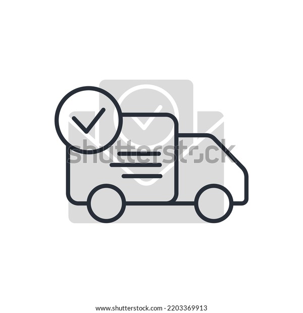 Delivery van with checkmark line icon. Simple\
element illustration. Delivery van with checkmark concept outline\
symbol design.