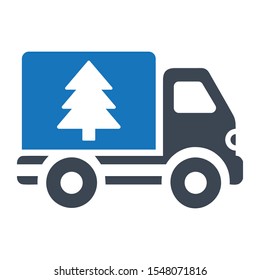 Delivery van with Christmas tree icon 