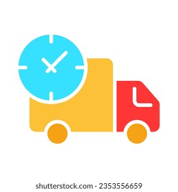 Delivery van with clock timer line icon. Fast delivery, online store, trucking. Vector colored icon on a white background for business