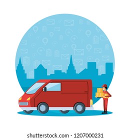 delivery van with courier worker logistic service