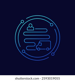 delivery van and customer icon in linear design